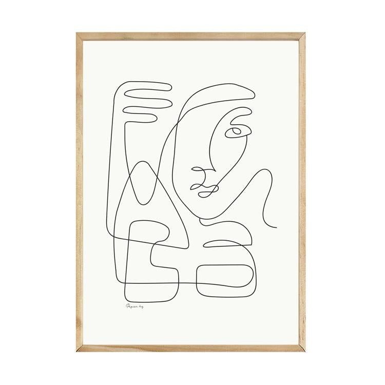 Abstract Faces print in a natural timber frame, second view