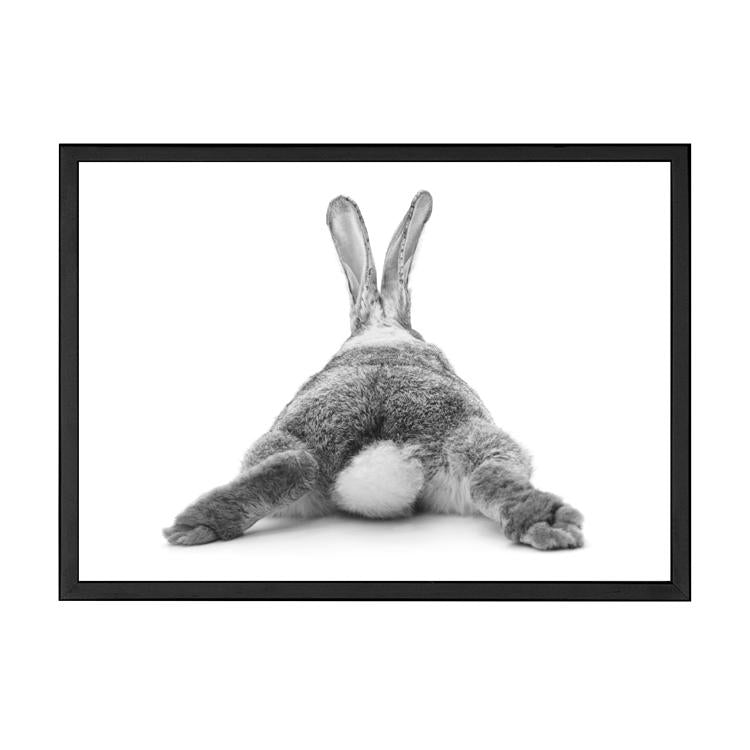 Bunny Bum print in a black frame, A2 mockup