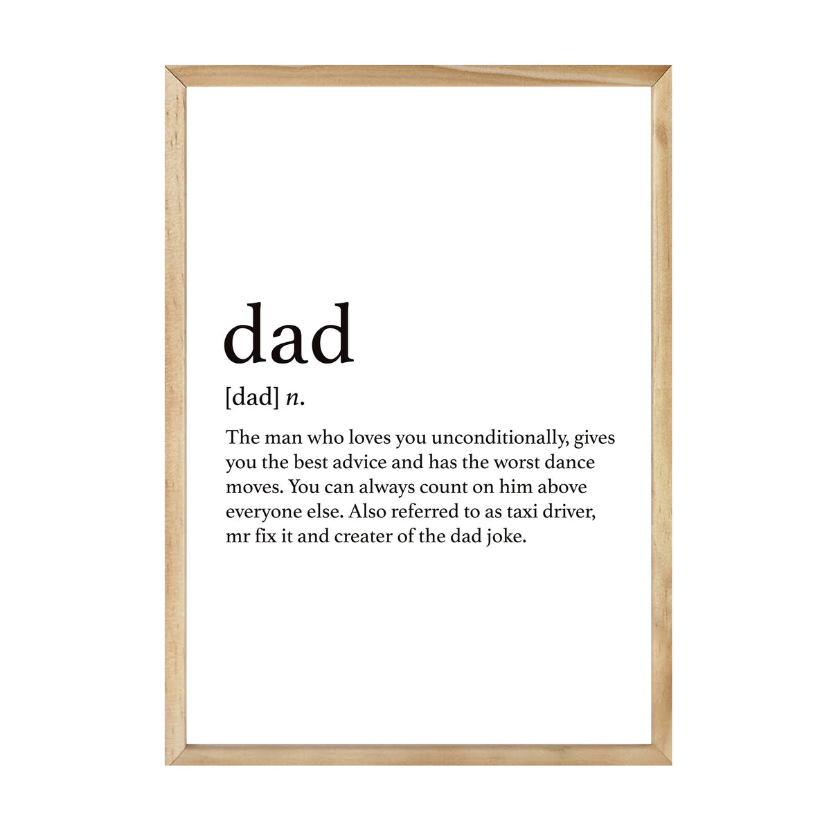 Dad print in a natural timber frame, A2 mockup