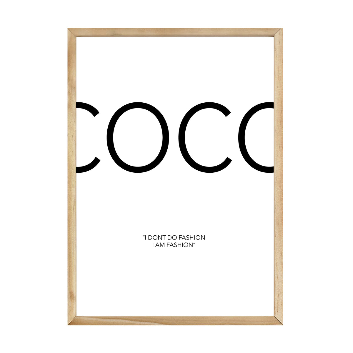 Coco print in a natural timber frame on white