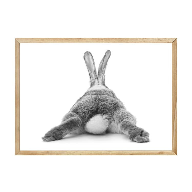Bunny Bum print in a natural timber frame, A2 mockup