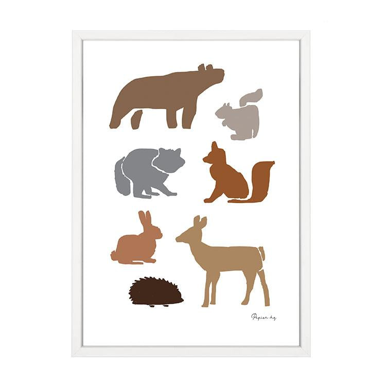Animal Woodland print in a white frame, A2 mockup