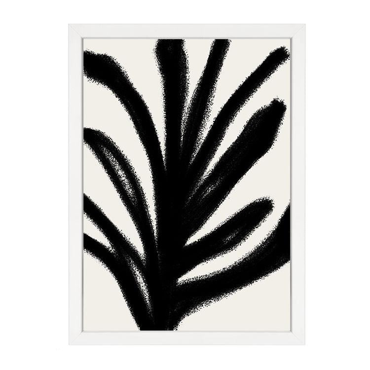 Abstract Leaf print, bold black leaf strokes on cream, in a white frame