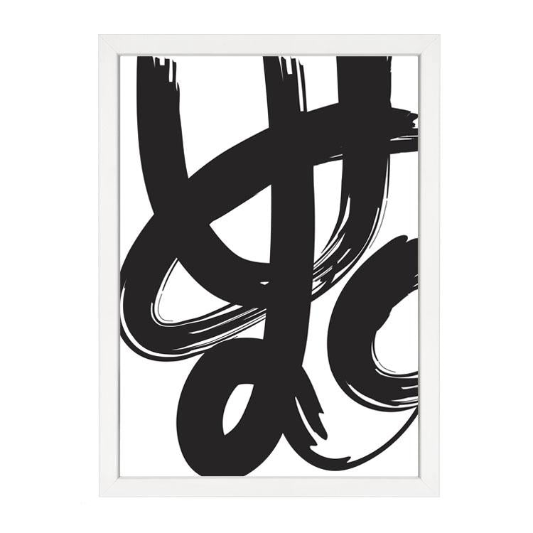 Abstract black paint brush wall art print by Papier HQ framed in black
