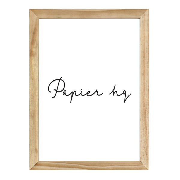 A NATURAL EMPTY FRAME with the word "hy" on it, made by Art Prints.