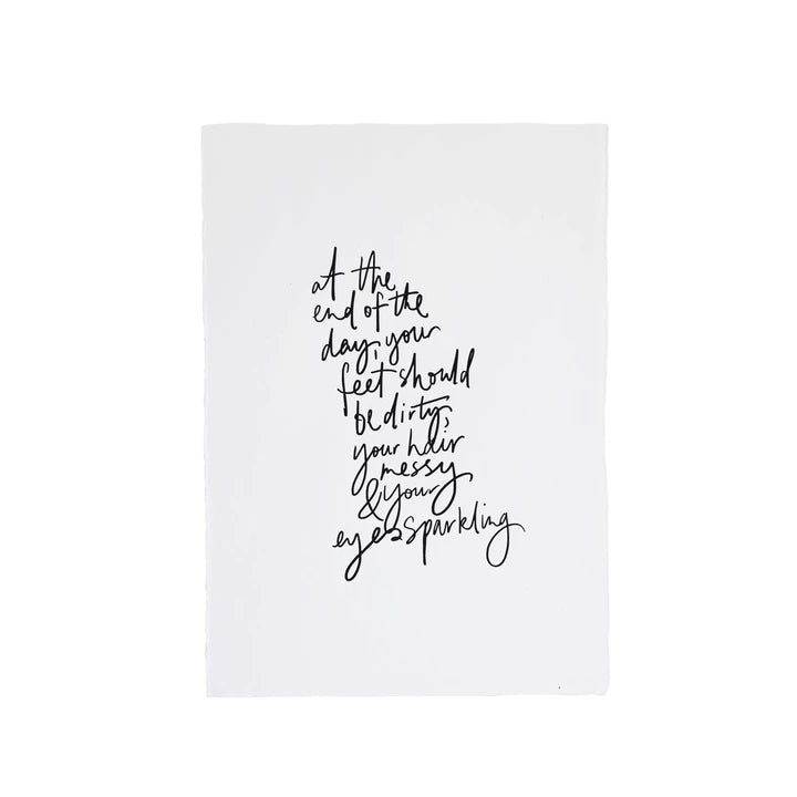 Eyes Sparkling print, a handwritten black quote on white paper, unframed on white