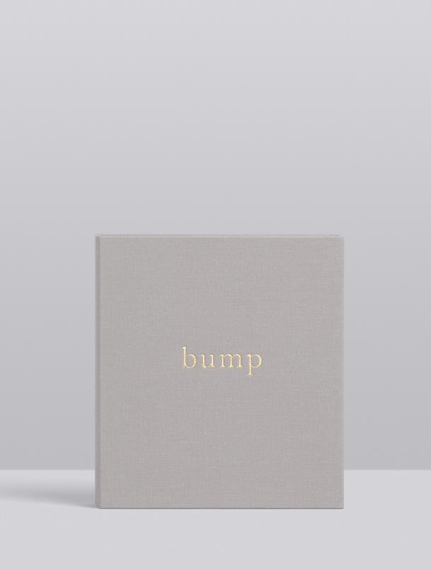 A light grey book with the word BUMP on it, capturing the pregnancy journey. (Product Name: BUMP | MY PREGNANCY JOURNAL | LIGHT GREY, Brand Name: Write To Me)