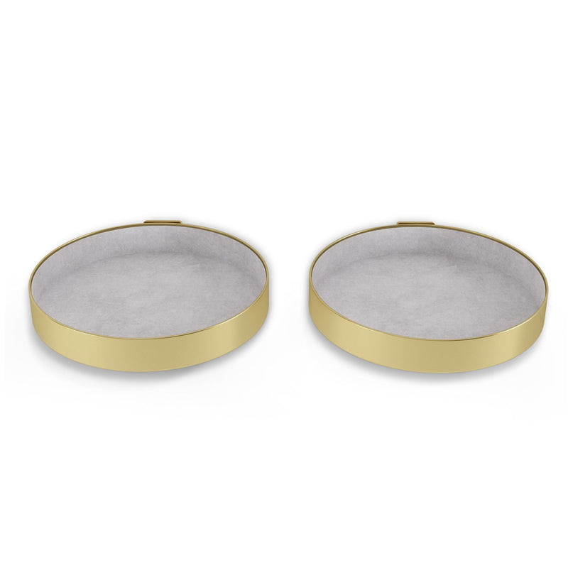 Two Perch Shelf Set-of-2 - Brass trays on a white surface, serving as decorative wall shelves.