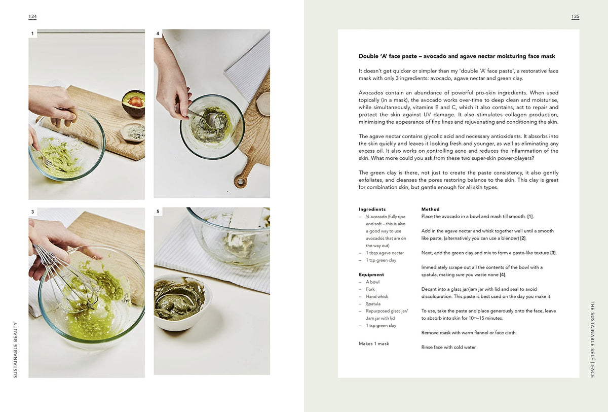 Sustainable Beauty page spread showing skincare guidance
