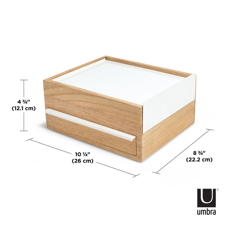 An Umbra STOWIT JEWELRY BOX NATURAL with a hidden compartment.