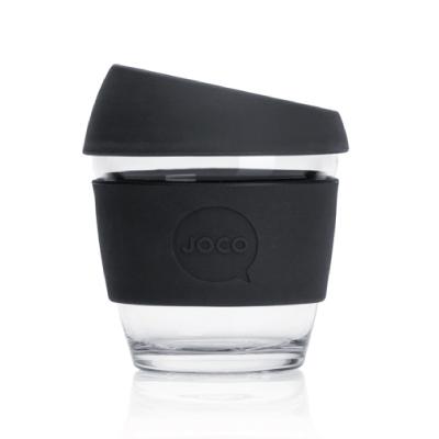 A black Joco Cups | Takeaway Cup - 8oz with the word joco on it.