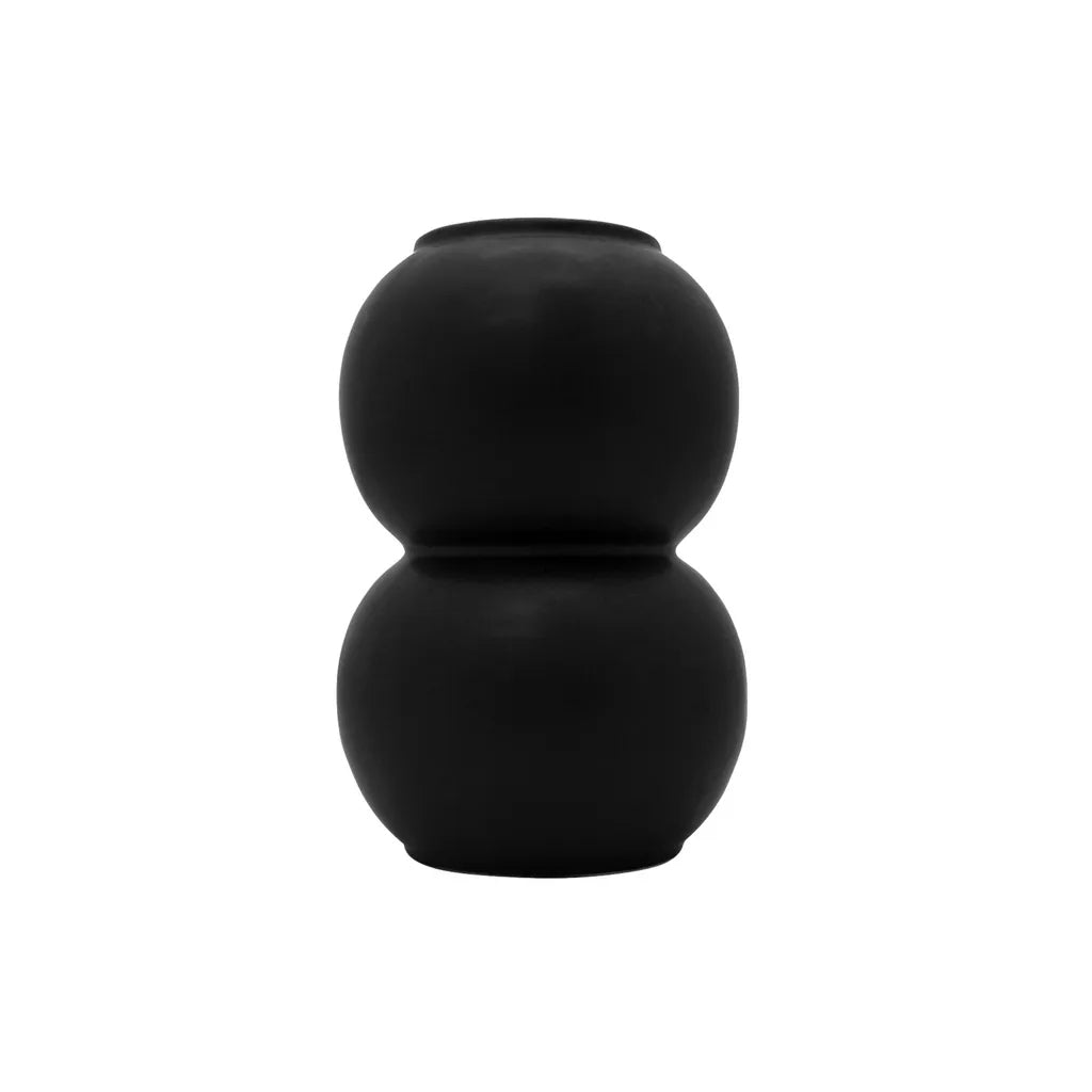 Kim vase in matte black, the same double sphere profile against a white background