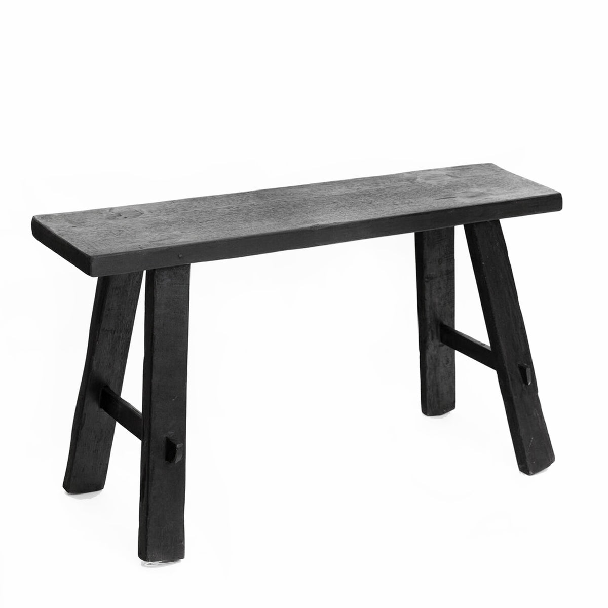 Teak bench in black, medium size, on a white background
