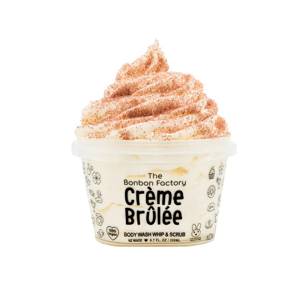 Creme brulee cup on a white background, perfect for CREME BRULEE | BODY WASH WHIP enthusiasts from The Bonbon Factory.
