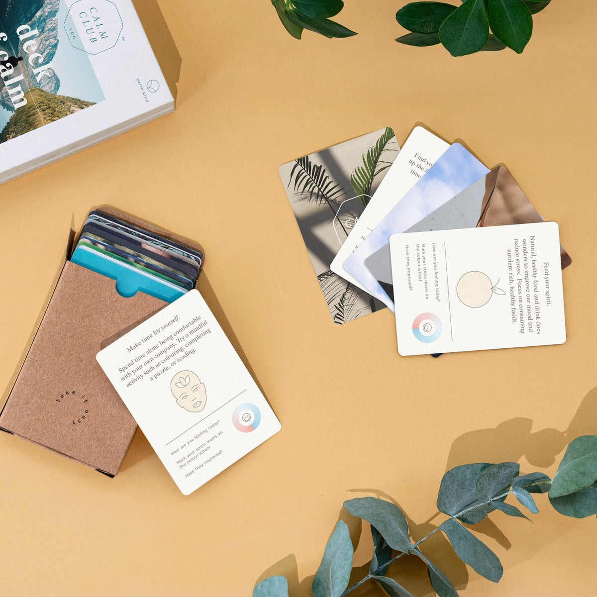 Calm Club Deck of Calm cards and box on a table