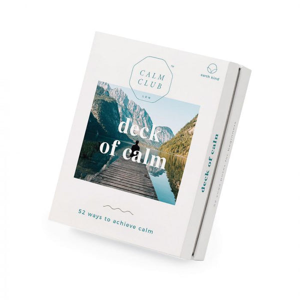 A box promoting relaxation and stress relief with the words 'Deck of Calm' by Calm Club on it. Brand: Luckies