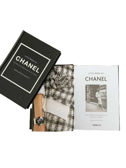 Little Book of Chanel open to its title page beside the closed hardcover