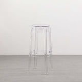 A transparent Flux Home Casper Bar Stool - 75cm on a white floor.