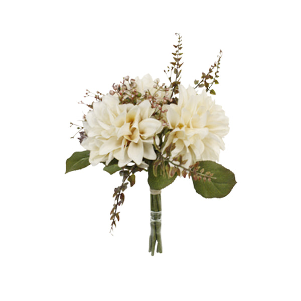 An Artificial Flora arrangement of a Dahlia Bouquet with floral styling on a white background.
