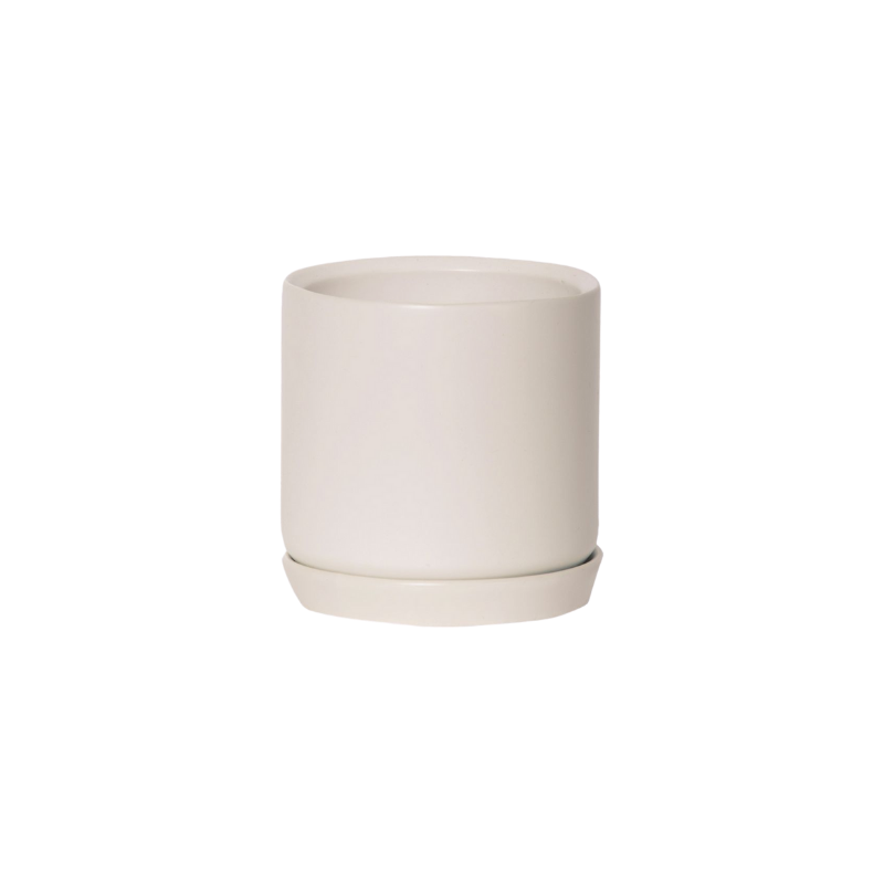 A Potted Oslo Planter - Parchment Small on a white background designed for stoneware planters.