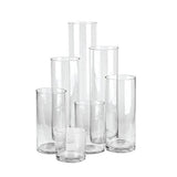 A collection of Vases Glass Cylinder Vase - Various Sizes on a white background, showcasing a product display.