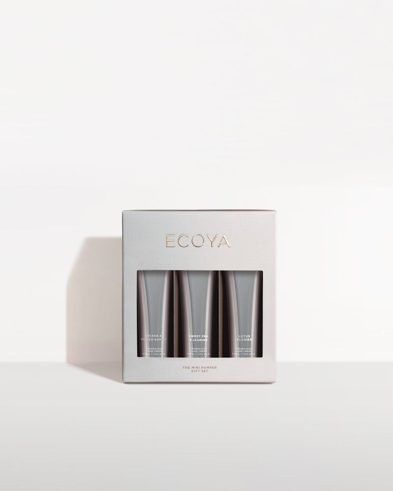 Ecoya Mini Pamper Gift Set in a white box, perfect for home design enthusiasts or as a thoughtful Scandinavian-inspired gift.