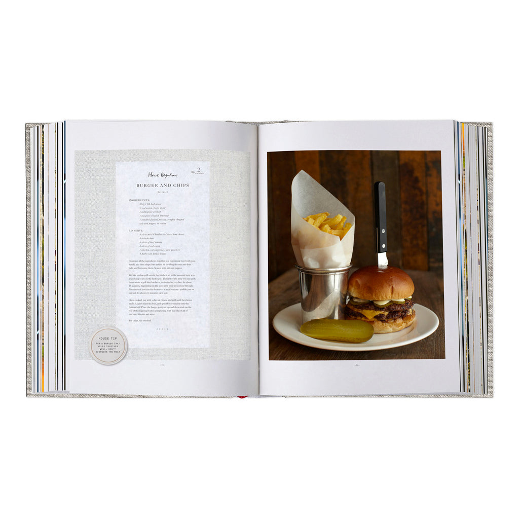 Open spread with a recipe page and a dessert photograph