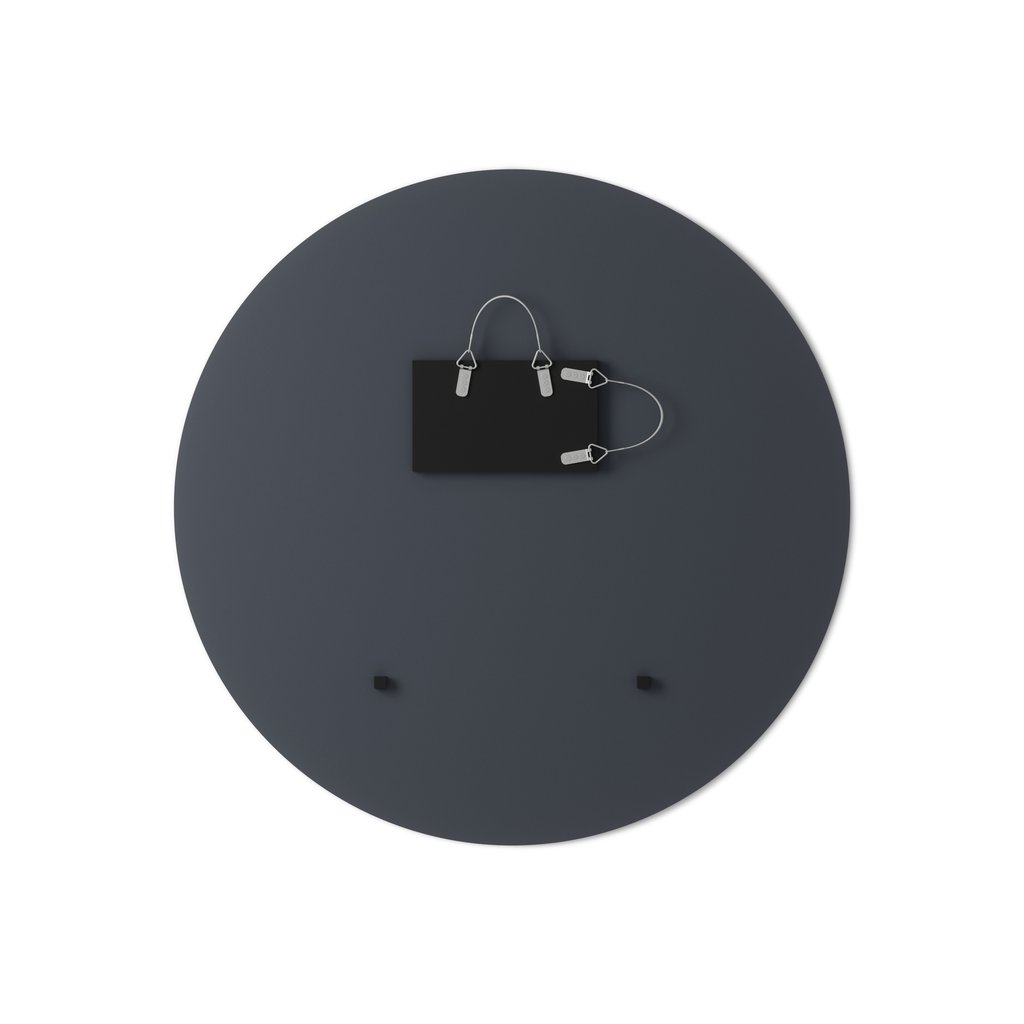 A versatile Umbra Hub Mirror - Bevy 36" - Smoke adorned with a black bag hanging from it, as part of the Umbra range.