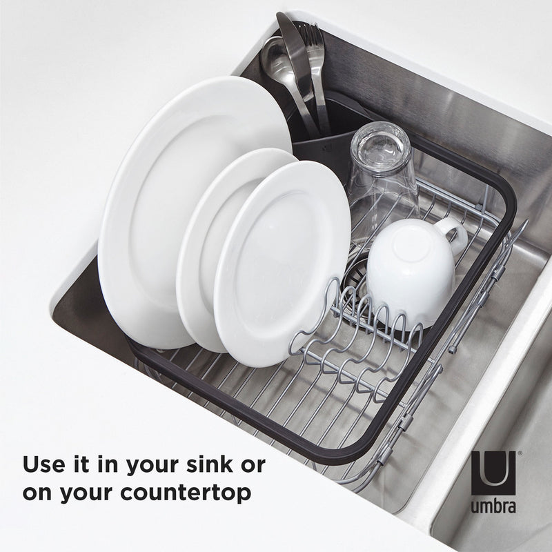 Use the Umbra Sinkin Multi-Use Dish Rack - Black/Nickel in your sink.