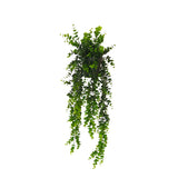 An Artificial Flora Potted Hanging Eucalyptus Grey/Green with green leaves on a white background, perfect for floral styling.