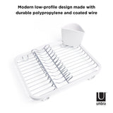 Umbra Sinkin dish rack made with double polypropylene and coated wire, perfect for air-dry dishes.