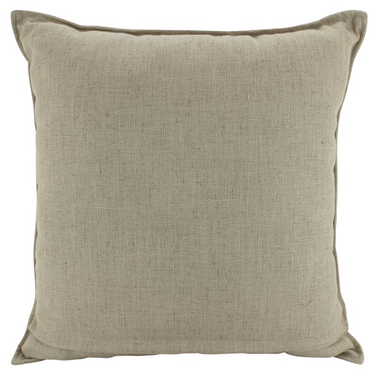 Linen cushion in a warm neutral latte tone with a flanged edge, 55 x 55cm square