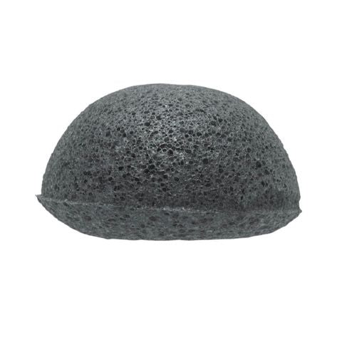 A black Florence Konjac Premium Facial Puff Sponge with Bamboo Charcoal for deep cleansing pores on a white background.