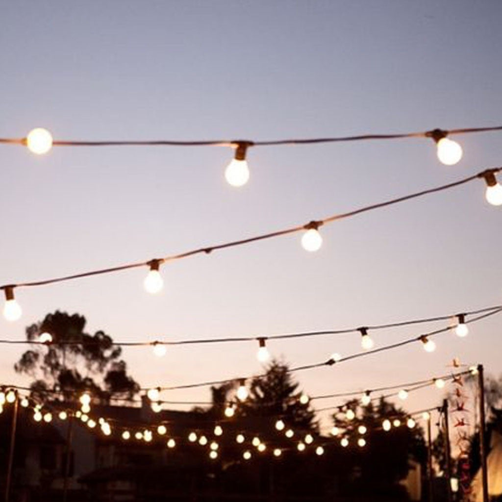 Festoon lights with E27 sockets coiled for storage