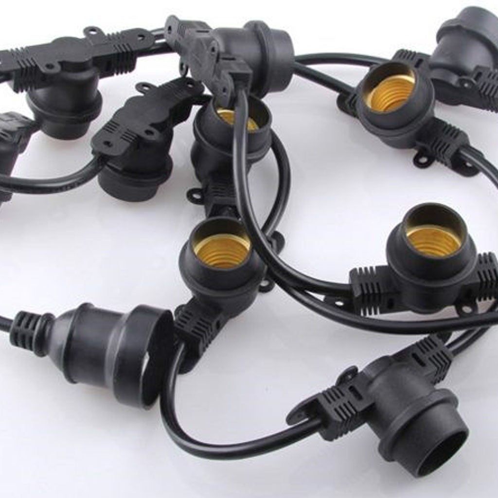 Festoon string lights close detail of the rubber cable
