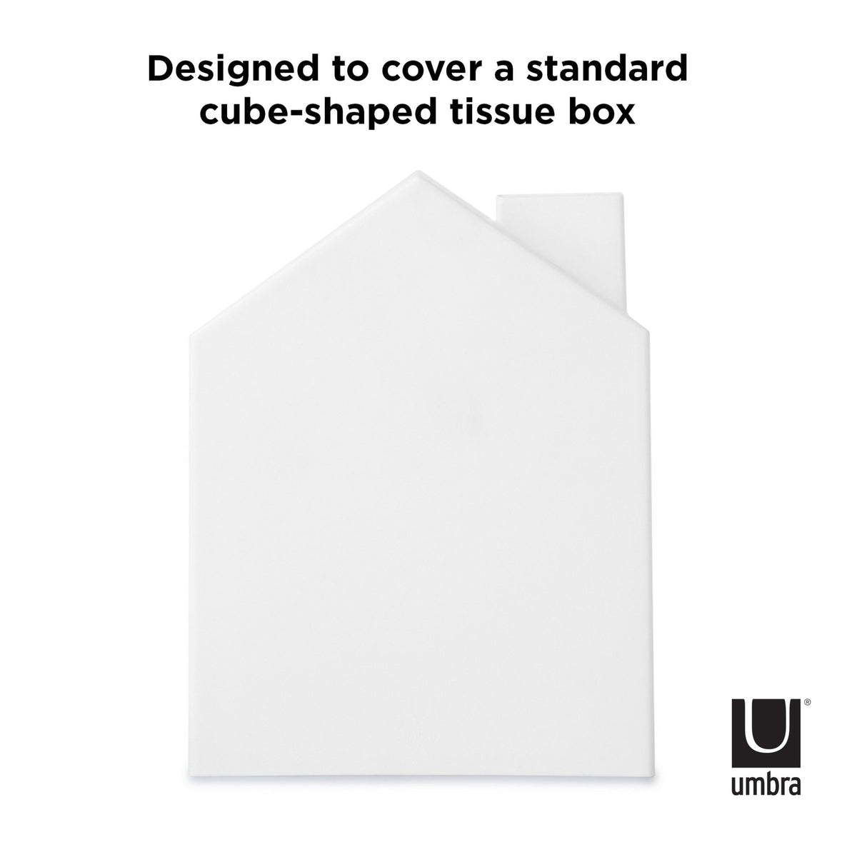 Umbra Casa tissue box cover straight on, sized to cover a standard cube tissue box