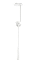 An Umbra BOLO PLANTER - White featuring a white shower head with a rope attached for use as a planter or unique statement piece.