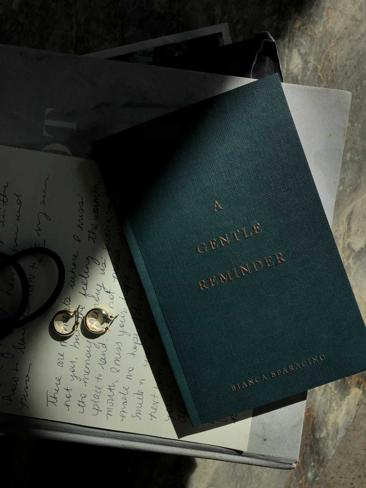 A Gentle Reminder by Bianca Sparacino styled on a shelf