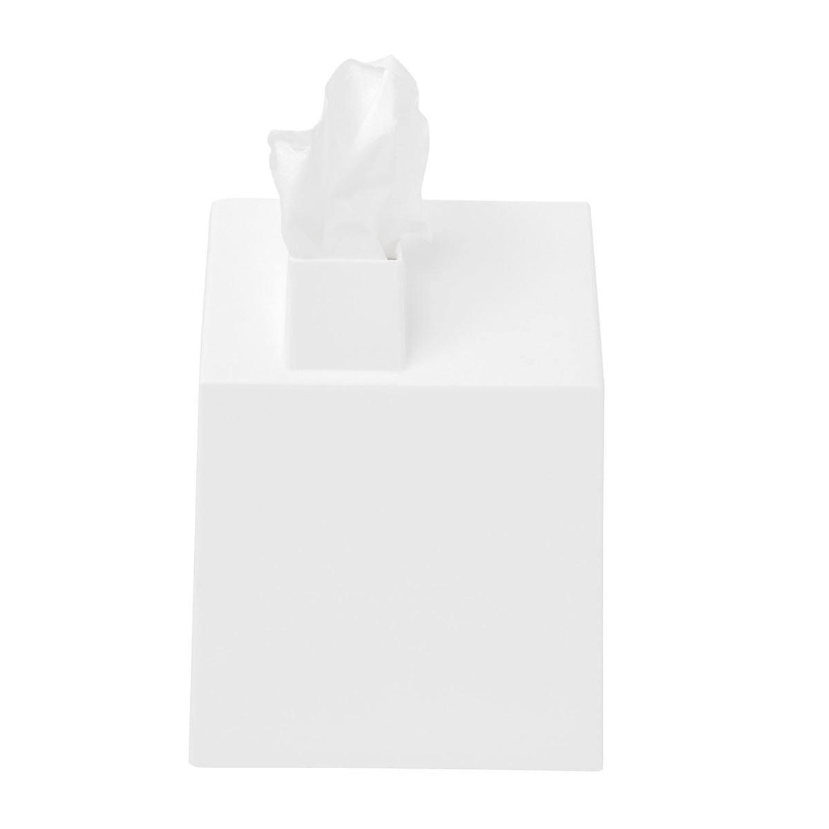 Umbra Casa tissue box cover with a tissue drawn up through the chimney opening