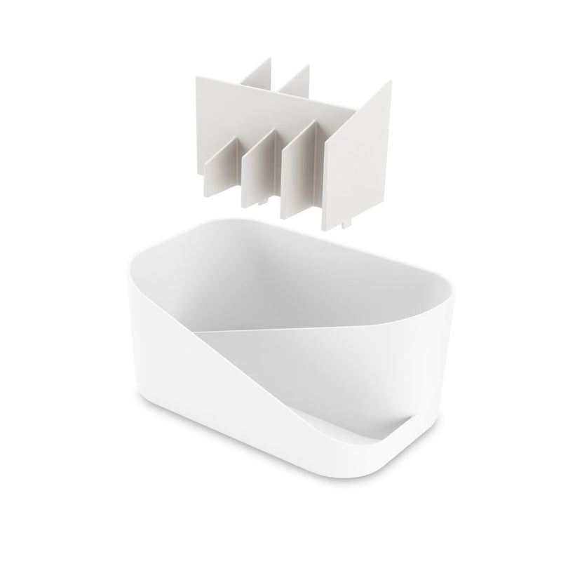 A white bowl with a GLAM COSMETIC ORGANIZER attached to it, perfect for organizing makeup or other small items by Umbra.