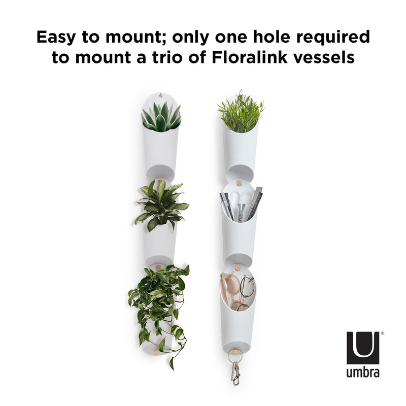 Easy mount one hole required to mount a trio of Umbra Floralink wall vessels for a DIY green wall.