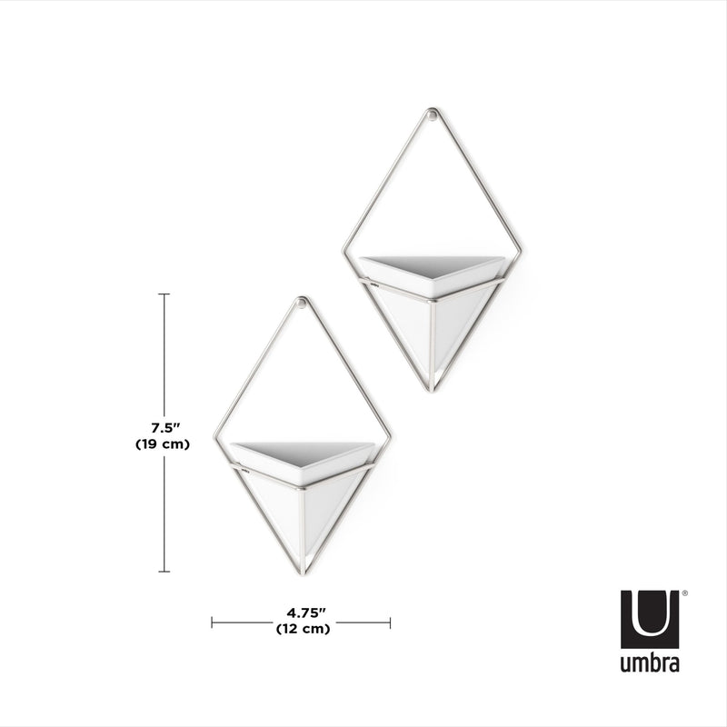 A pair of Umbra Trigg Wall Vessel | Small Set of Two triangle shaped hanging planters perfect for indoor plants.