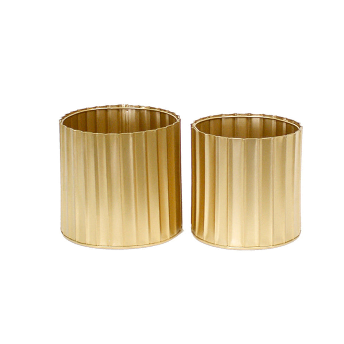 Carter ribbed planters in gold, set of two sizes, on white