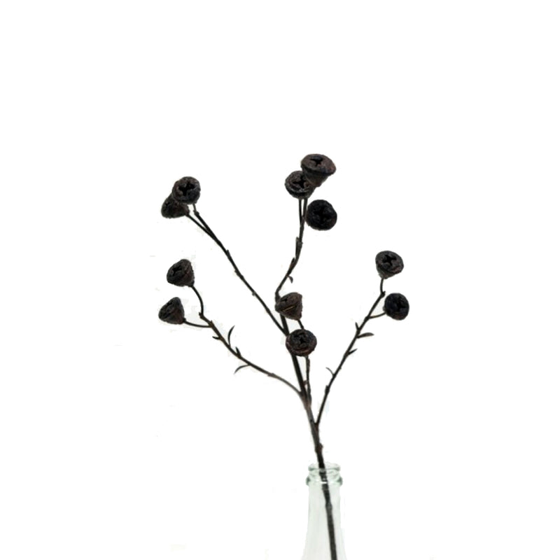 A realistic bouquet of Eucalyptus Pod Brown Gumnut flowers in a vase by Artificial Flora.