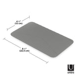 The dimensions of a gray GLAM HAIR TOOL ORGANIZER mat for a laptop organizer by Umbra.