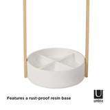 A HUB UMBRELLA STAND WHITE with wooden handles and a rust-proof base by Umbra.