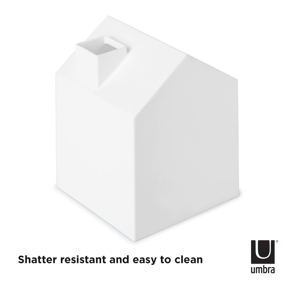 Umbra Casa tissue box cover in shatter-resistant white, easy to wipe clean