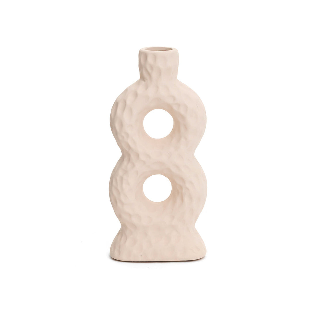Sicily Loop Ceramic Vase in nude, figure-of-eight form with two openings, on white