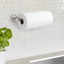 A kitchen with a Cappa Wall Mounted Paper Towel Holder - Nickel by Umbra.