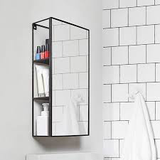 A bathroom with an Umbra Cubiko Mirror & Storage Unit - Black, optimized for small space living.